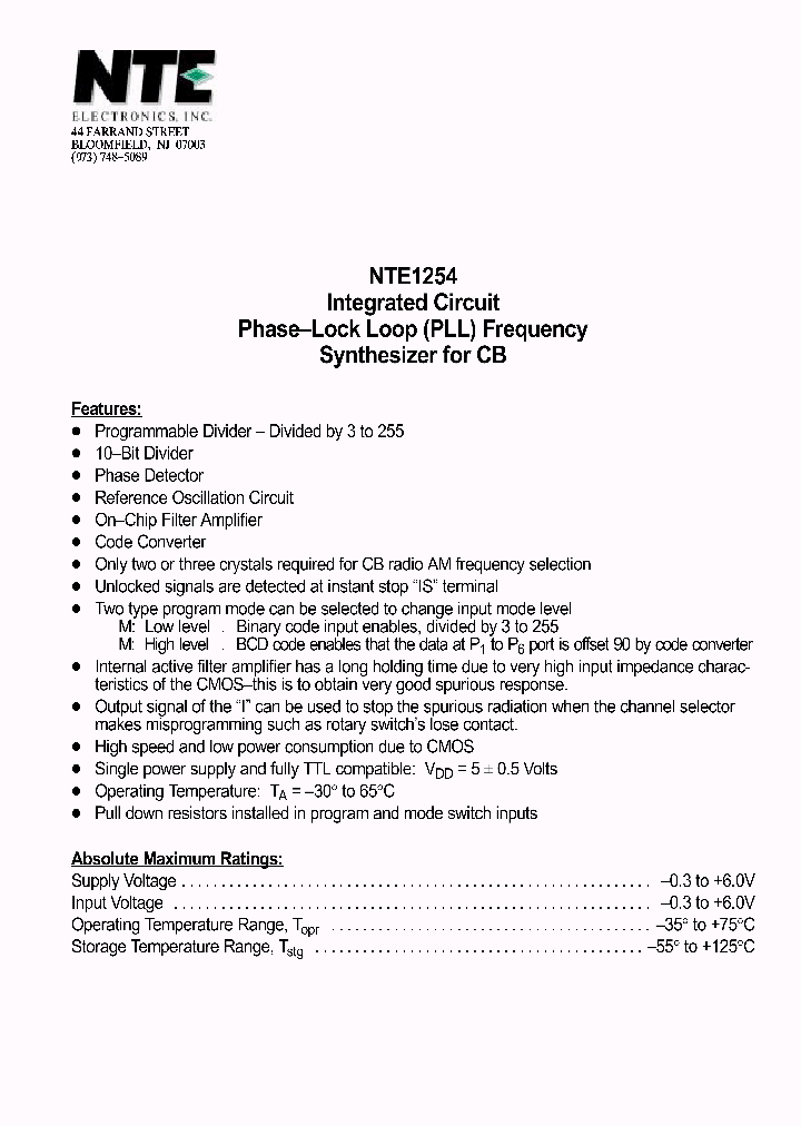 NTE1254_617291.PDF Datasheet