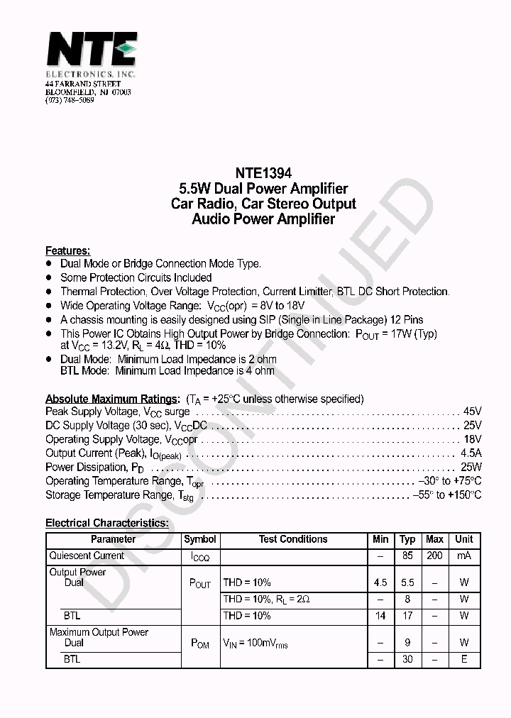 NTE1394_559498.PDF Datasheet
