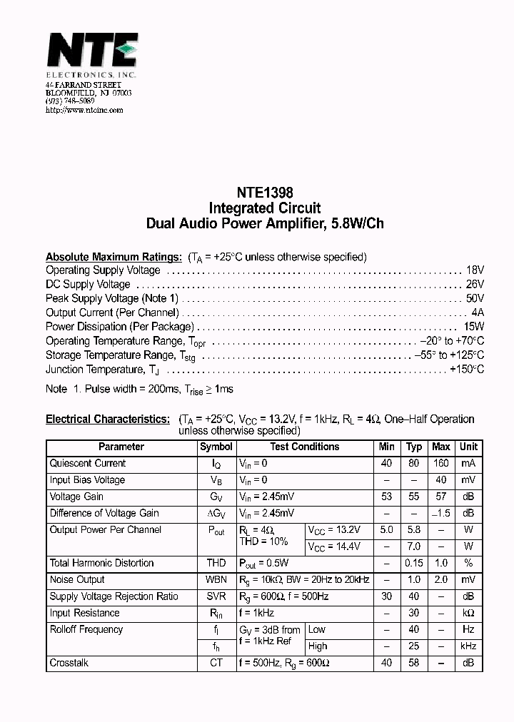 NTE1398_559500.PDF Datasheet