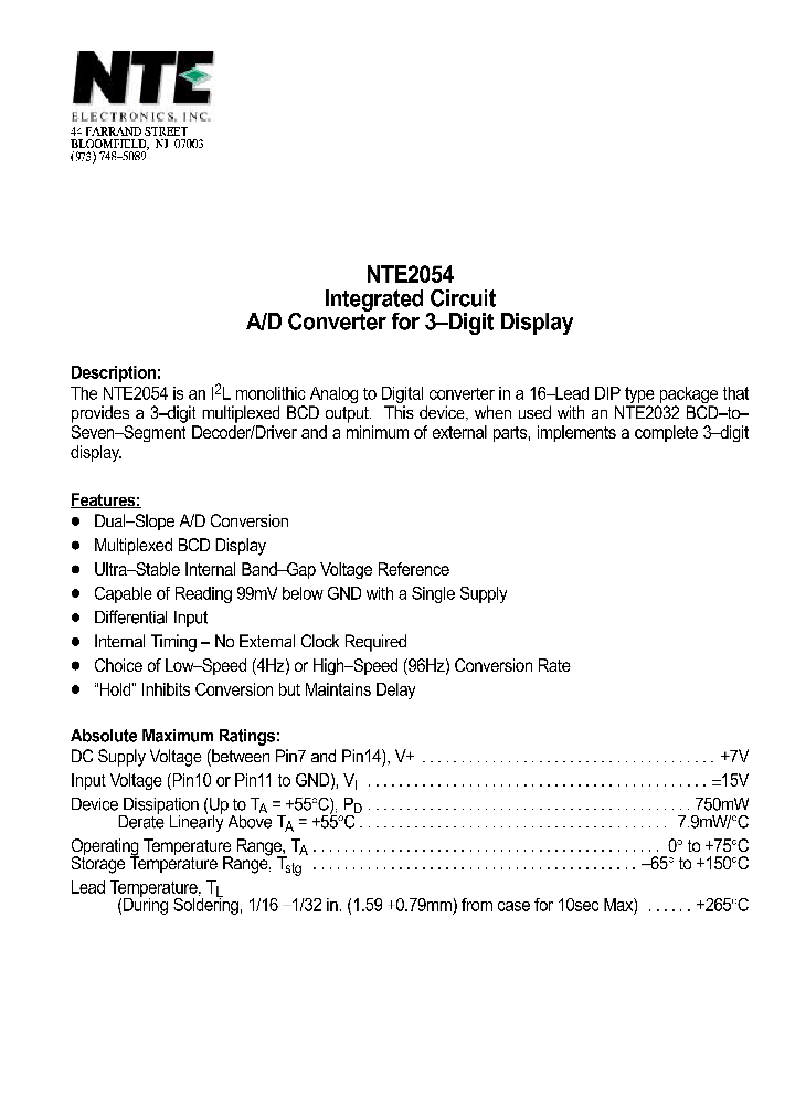 NTE2054_614399.PDF Datasheet