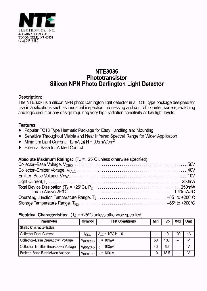 NTE3036_710356.PDF Datasheet