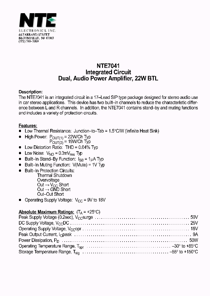 NTE7041_761810.PDF Datasheet