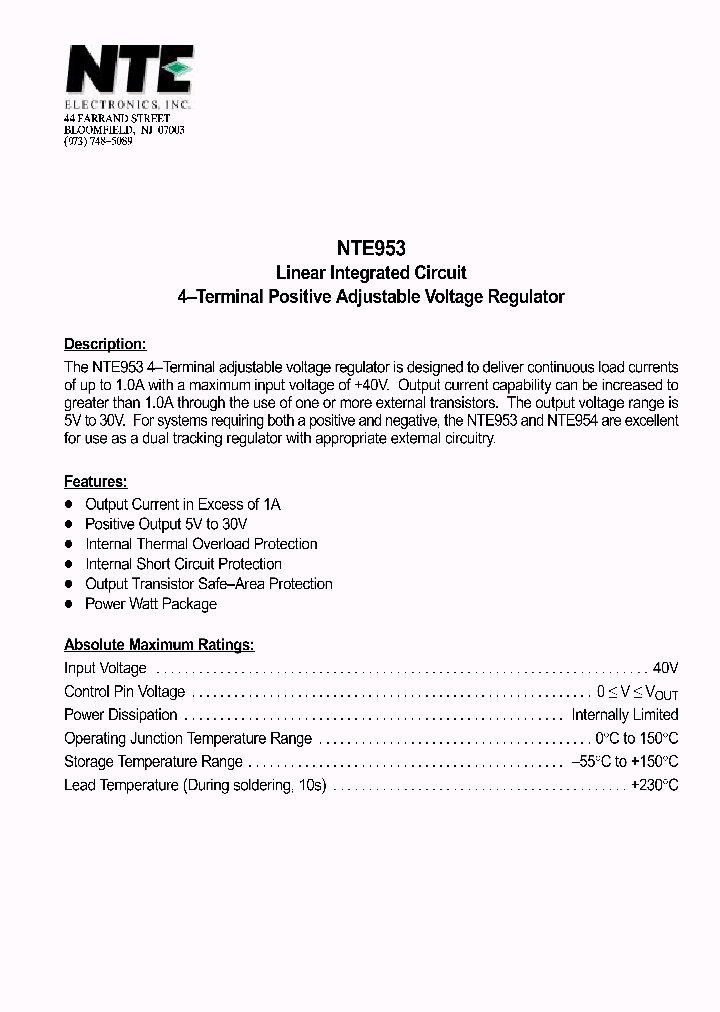 NTE953_599707.PDF Datasheet