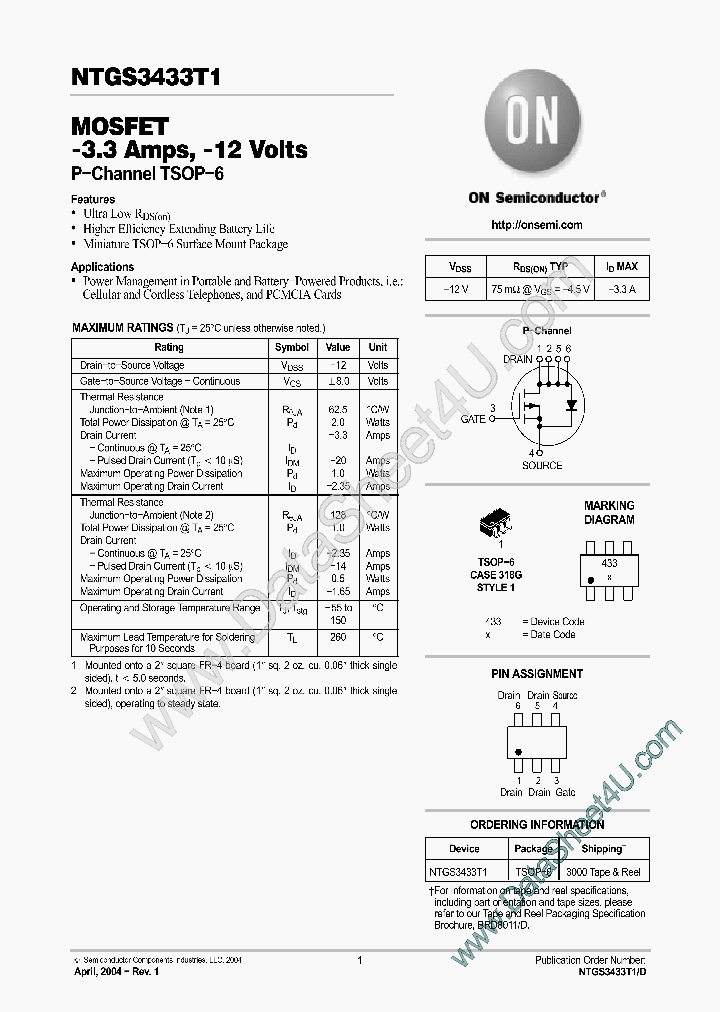 NTGS3433T1_681485.PDF Datasheet