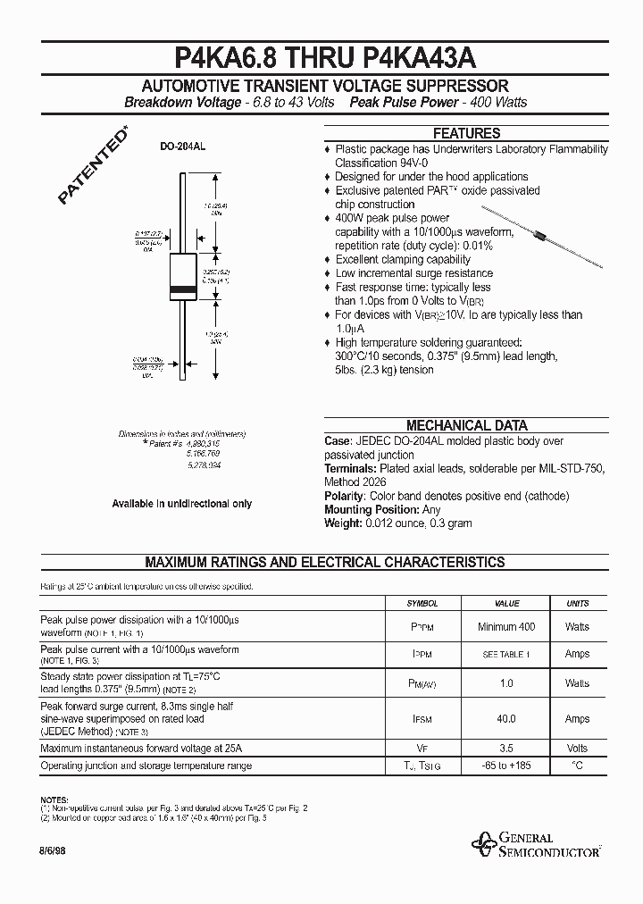 P4KA30A_237034.PDF Datasheet