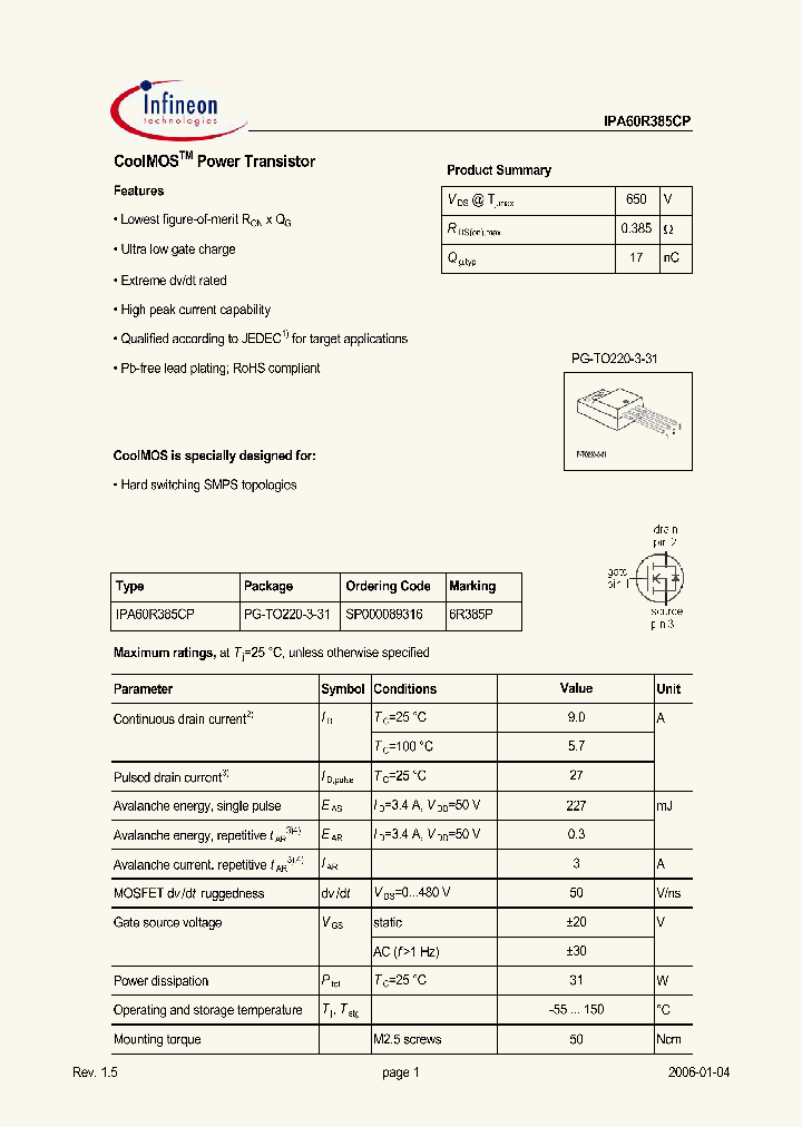 IPA60R385CP_657012.PDF Datasheet