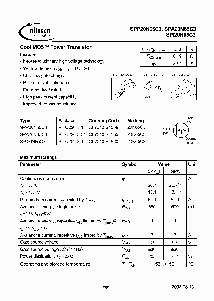 SPI20N65C3_798248.PDF Datasheet