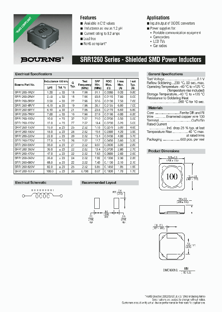 SRR1260-101M_695822.PDF Datasheet