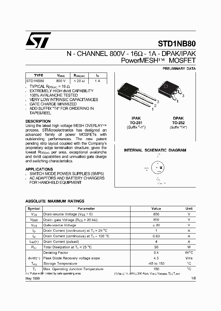 STD1NB80_146302.PDF Datasheet