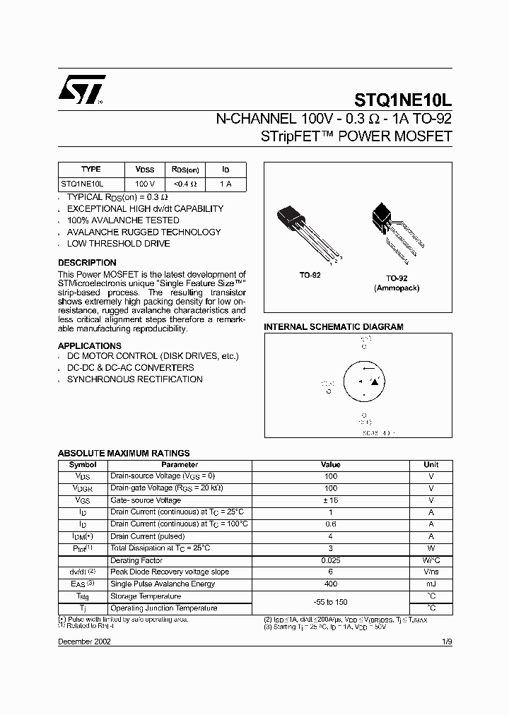 STQ1NE10L_590752.PDF Datasheet