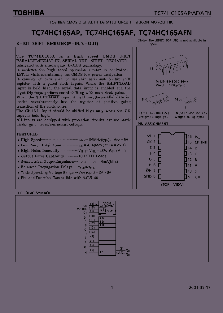 TC74HC165AF_782325.PDF Datasheet
