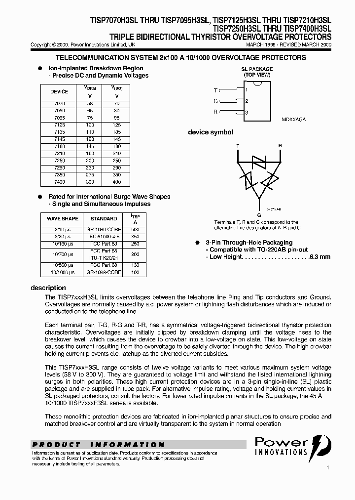 TISP7125H3SL_26960.PDF Datasheet