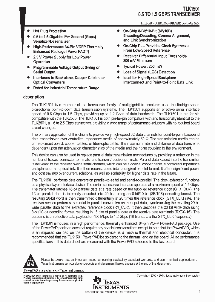 TLK1501_572710.PDF Datasheet
