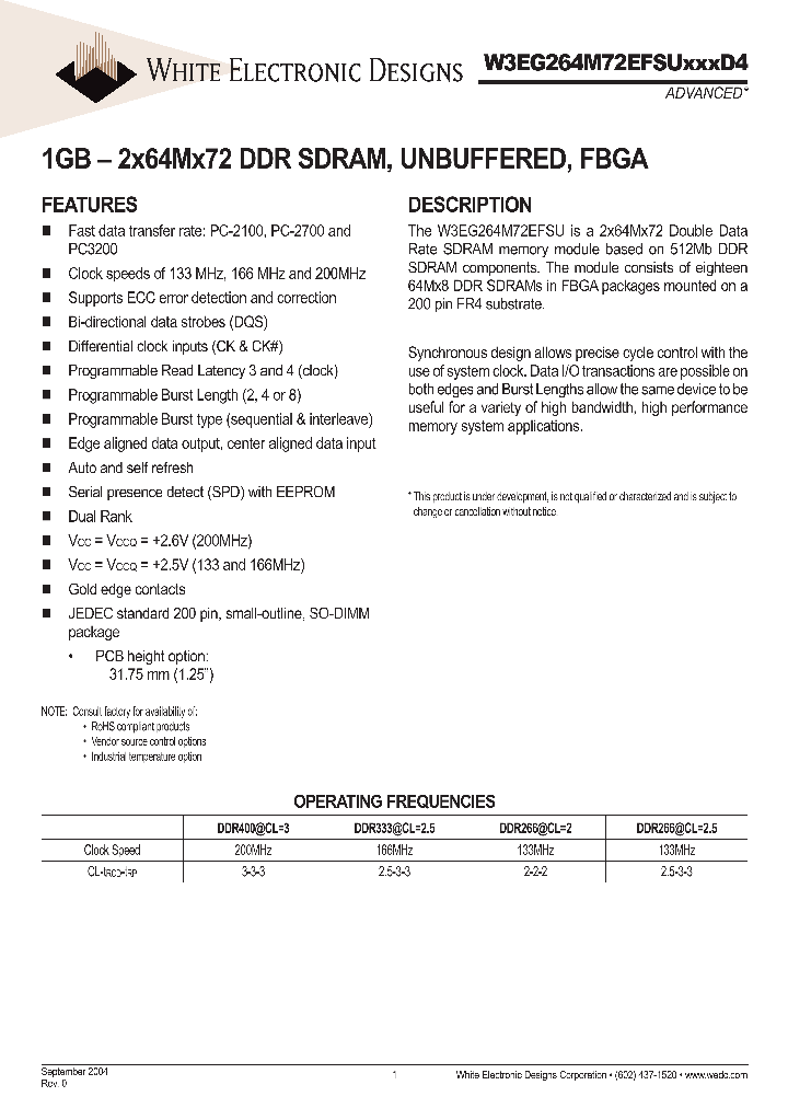 W3EG264M72EFSUXXXD4_652864.PDF Datasheet