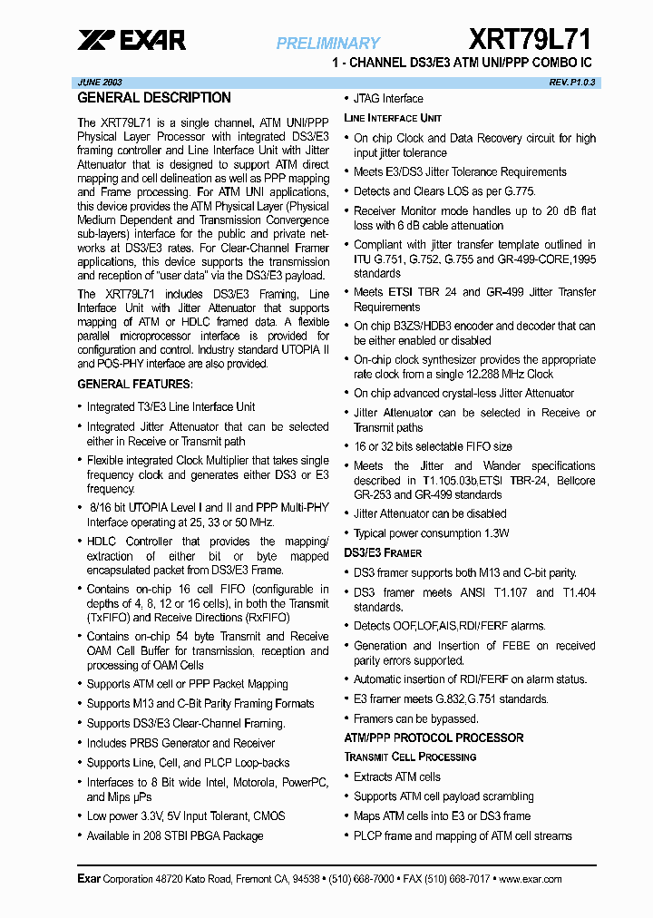 XRT79L71IB_627845.PDF Datasheet