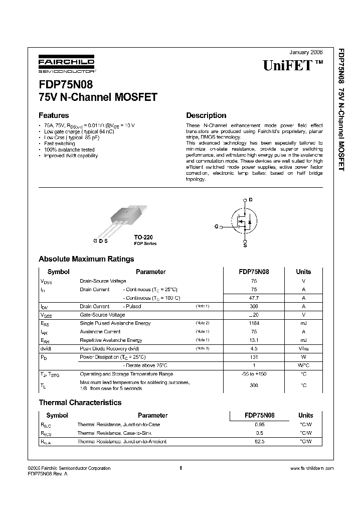 FDP75N08_708931.PDF Datasheet
