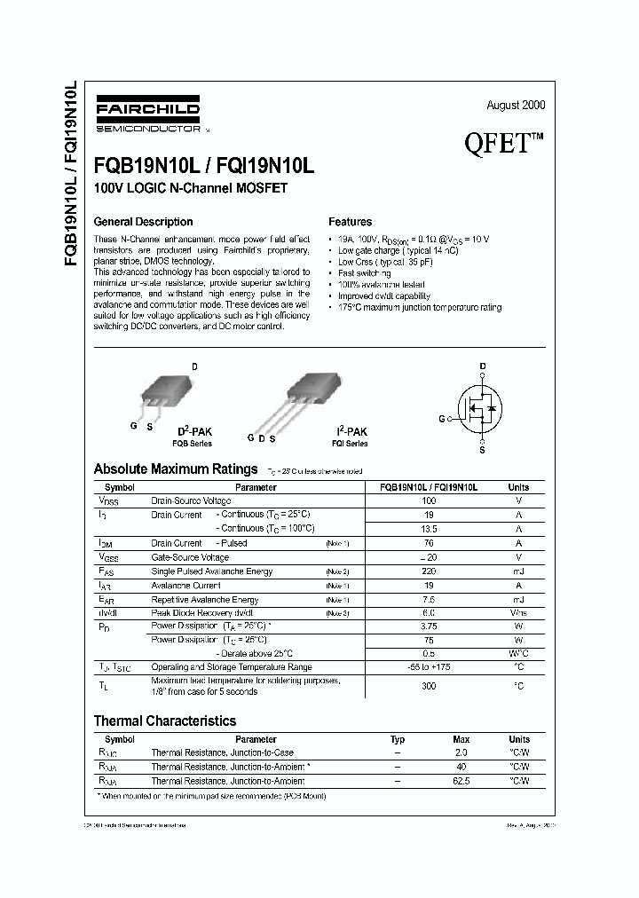 FQB19N10L_798200.PDF Datasheet