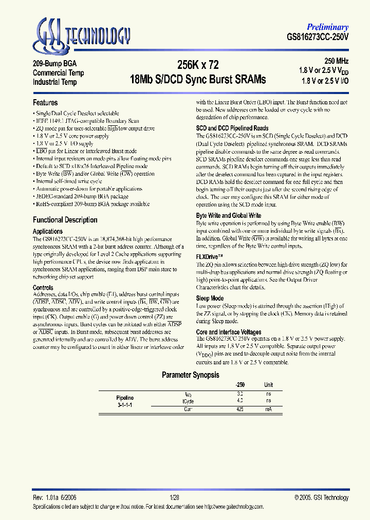 GS816273CC-250IV_620258.PDF Datasheet