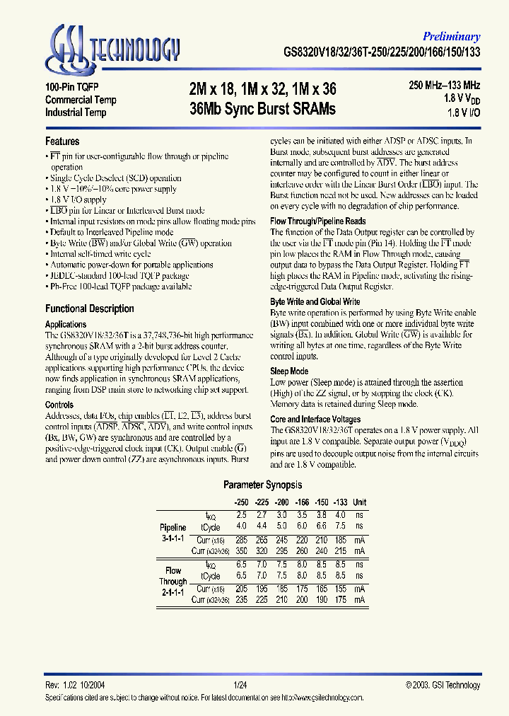 GS8320V18GT-250_624360.PDF Datasheet