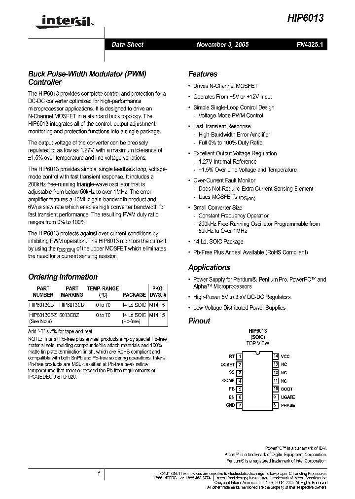 HIP601305_722311.PDF Datasheet
