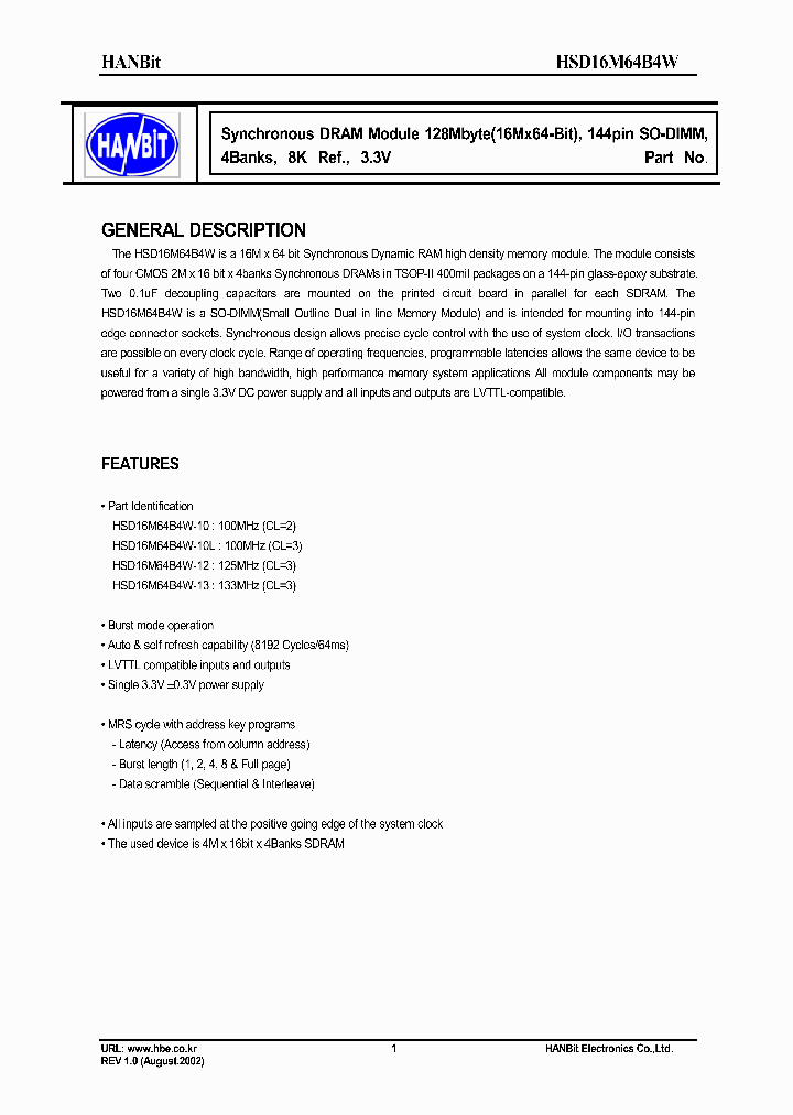 HSD16M64B4W-10_630156.PDF Datasheet