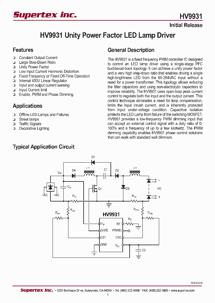 HV9931_1010459.PDF Datasheet