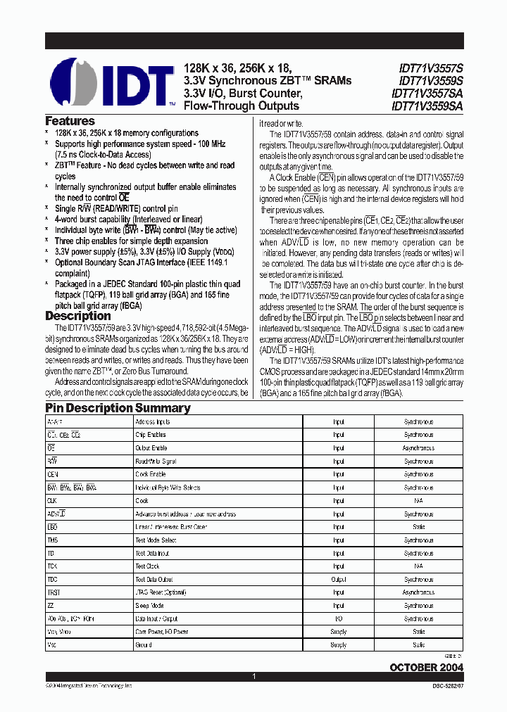 IDT71V3559S75BG_808285.PDF Datasheet