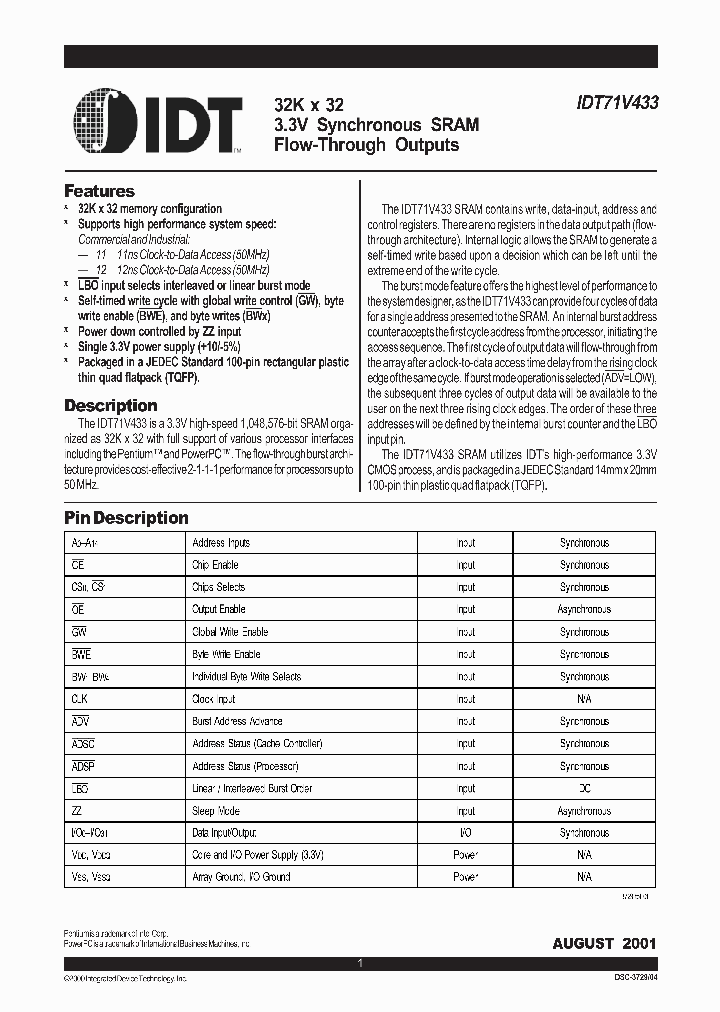 IDT71V433_714388.PDF Datasheet