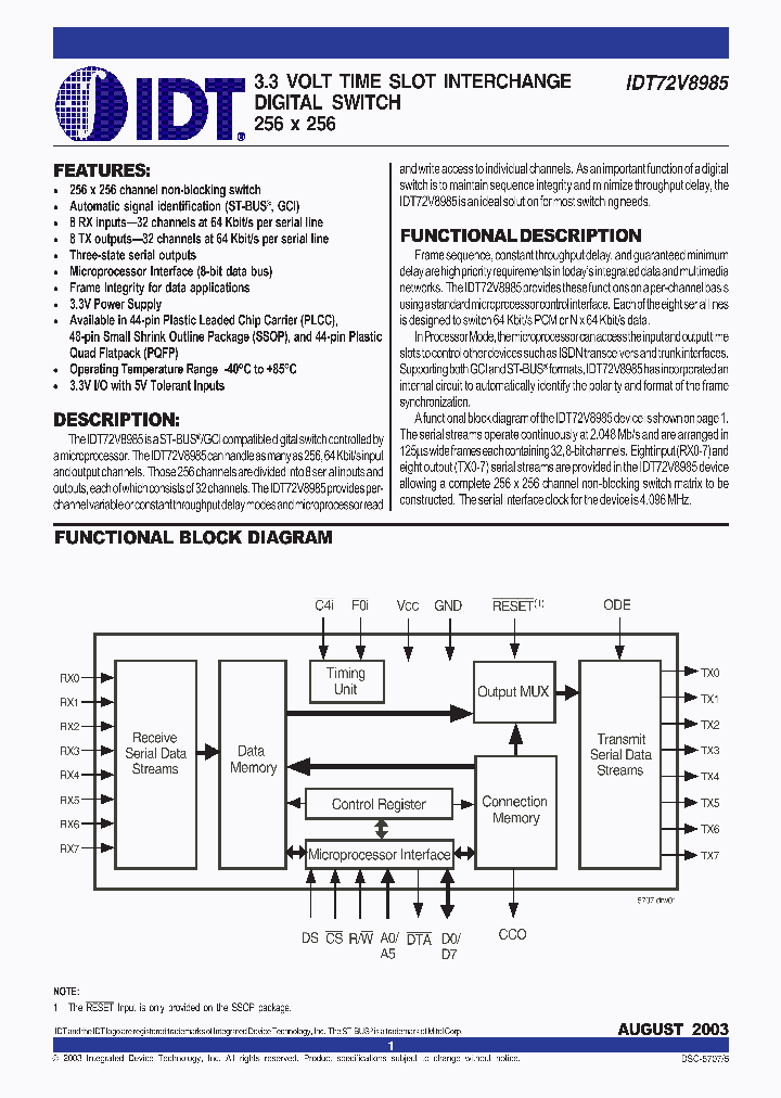IDT72V8985_676213.PDF Datasheet