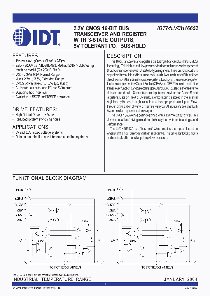 IDT74LVCH16652_903121.PDF Datasheet