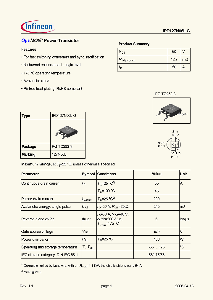 IPD127N06LG_657135.PDF Datasheet