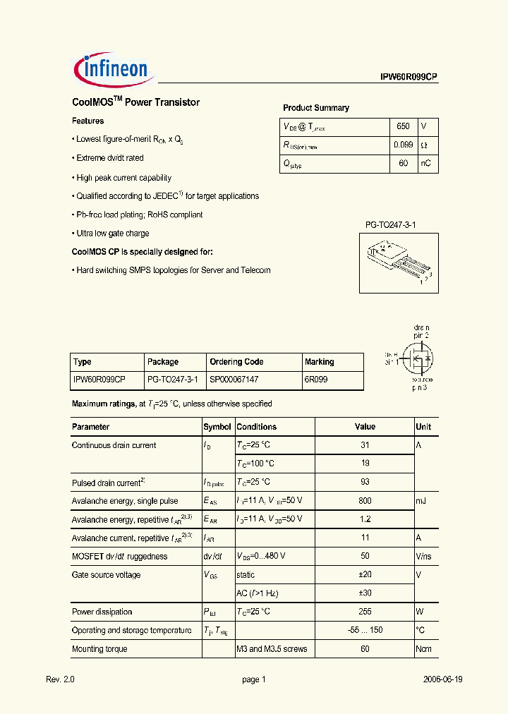 IPW60R099CP_658085.PDF Datasheet