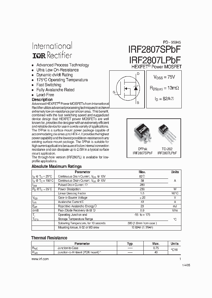 IRF2807SPBF_709780.PDF Datasheet