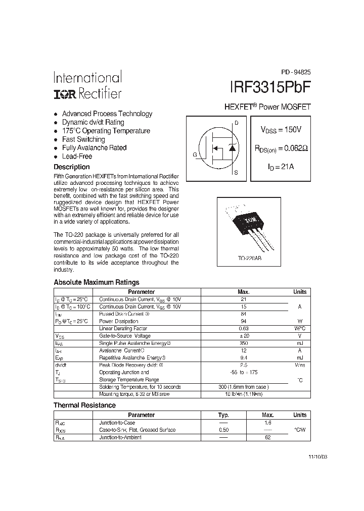 IRF3315PBF_1021537.PDF Datasheet