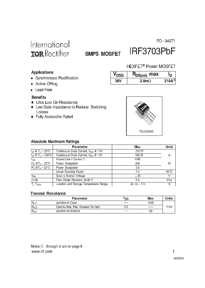 IRF3703PBF_735809.PDF Datasheet