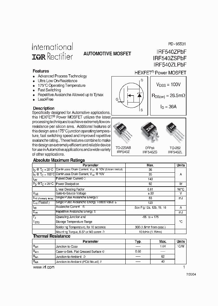 IRF540ZSPBF_732396.PDF Datasheet
