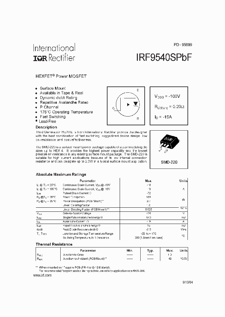 IRF9540SPBF_709455.PDF Datasheet