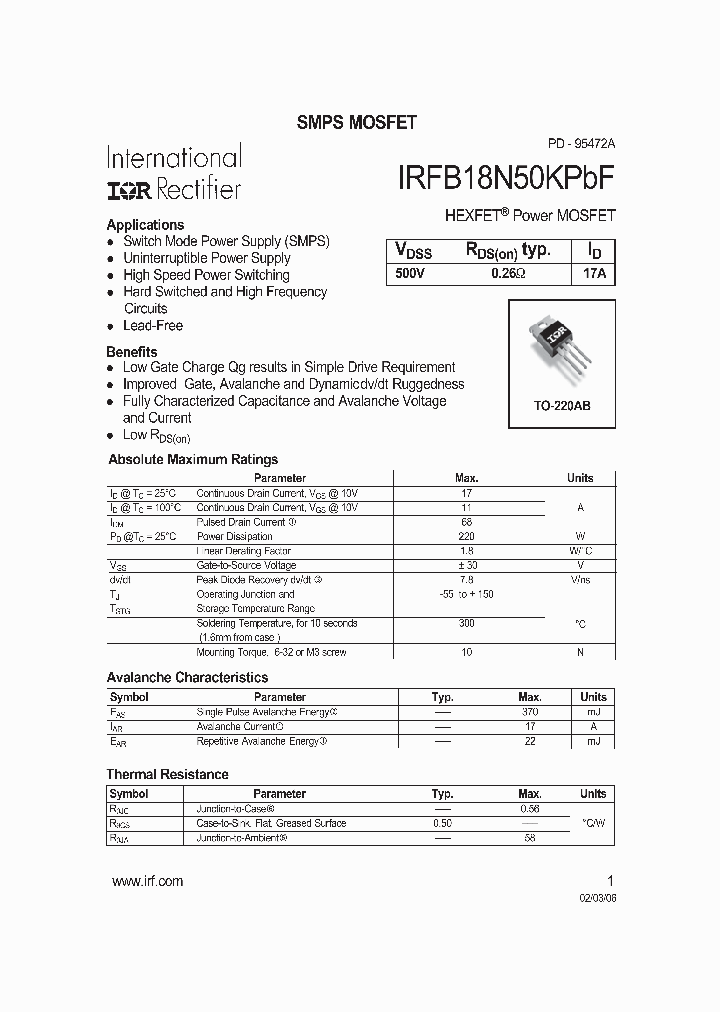 IRFB18N50KPBF_939935.PDF Datasheet