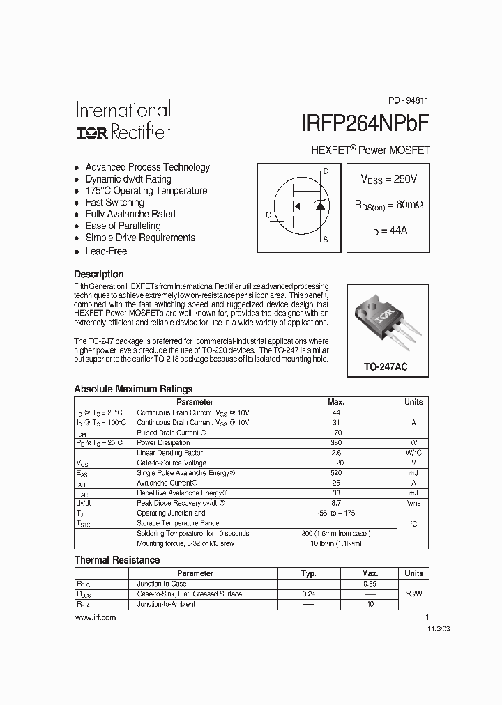 IRFP264NPBF_709415.PDF Datasheet