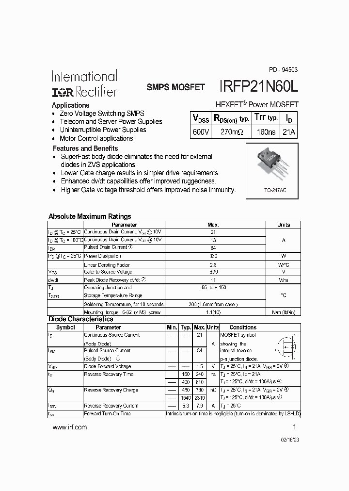 IRFR21N60L_613572.PDF Datasheet