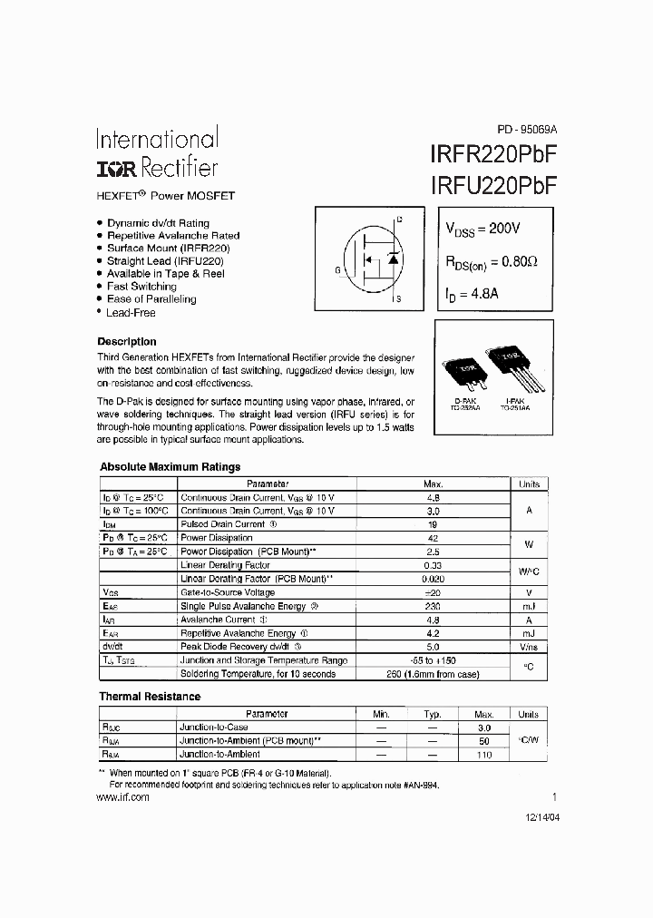 IRFR220PBF_613574.PDF Datasheet