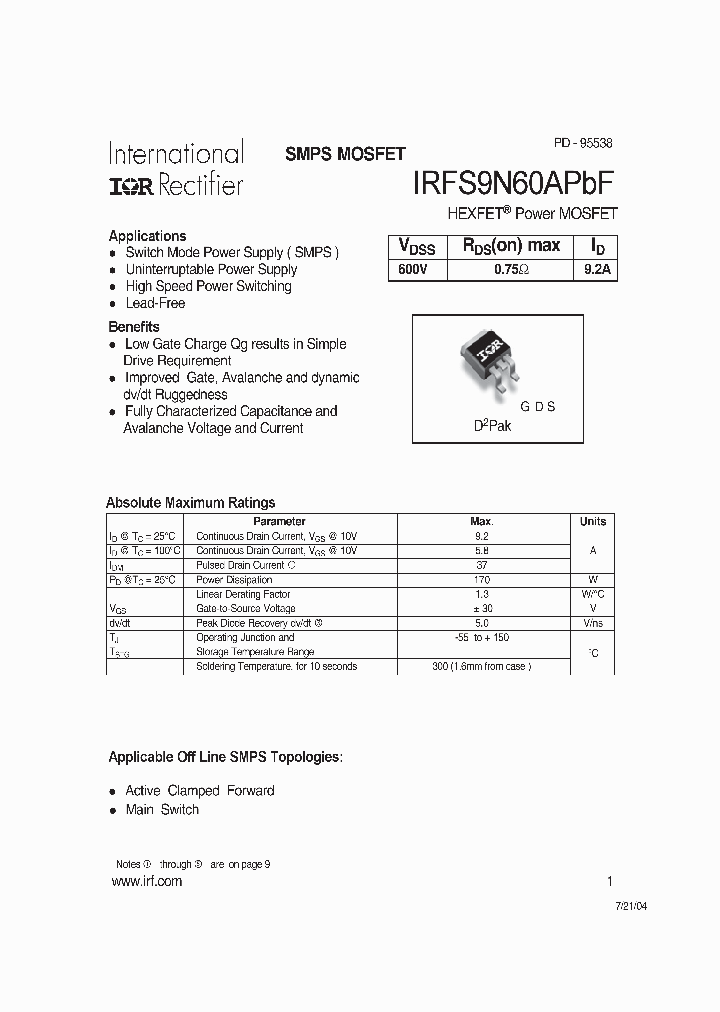 IRFS9N60APBF_605722.PDF Datasheet