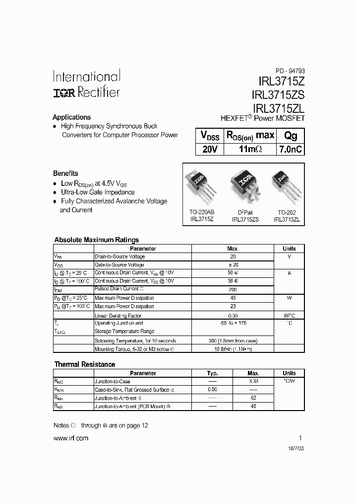 IRL3715Z_862107.PDF Datasheet