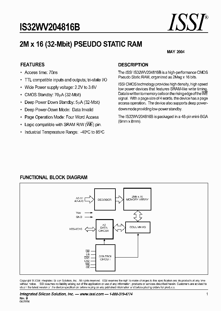 IS32WV204816B-70MI_661826.PDF Datasheet