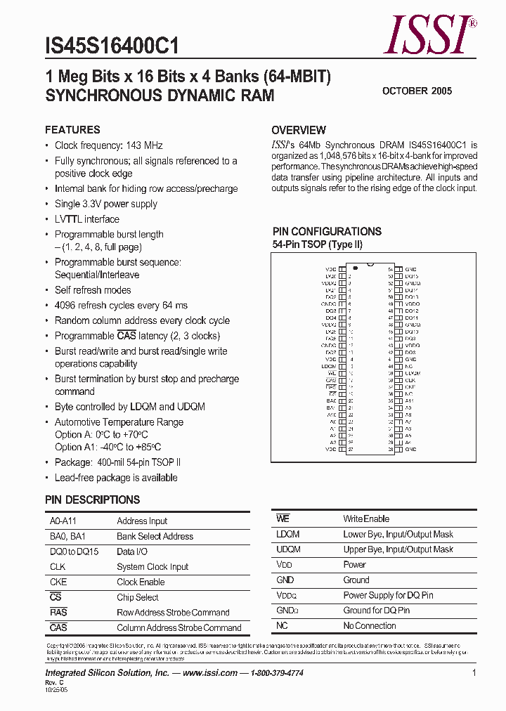 IS45S16400C1-7TLA_661210.PDF Datasheet