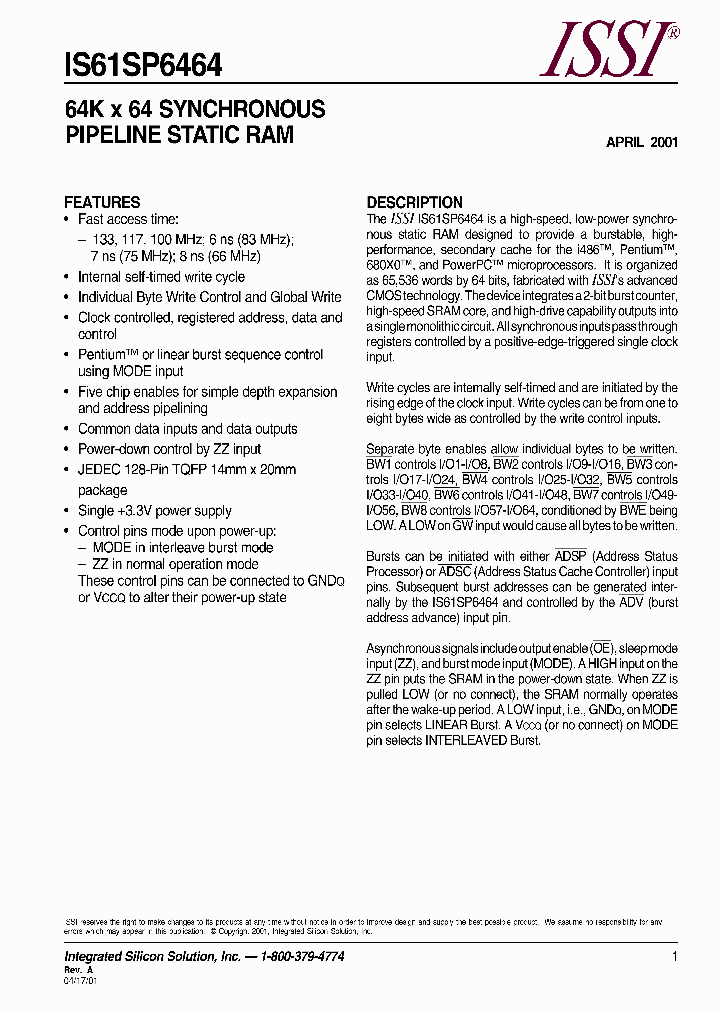 IS61SP6464-117TQ_701661.PDF Datasheet