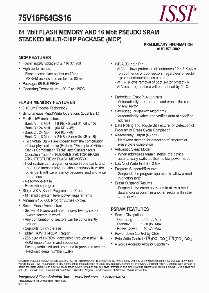 IS75V16F64GS16-7080DI_660256.PDF Datasheet
