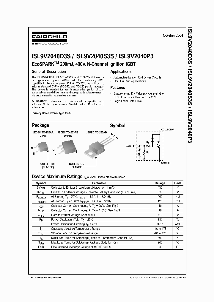 ISL9V2040S3ST_703916.PDF Datasheet