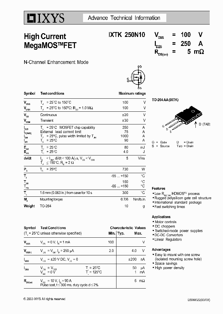 IXTK250N10_890000.PDF Datasheet