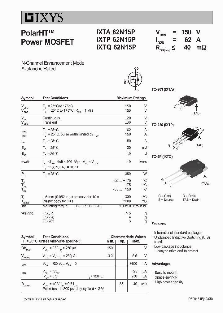 IXTA62N15P_631663.PDF Datasheet